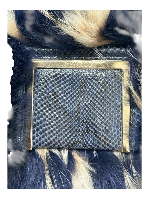 Jimmy Choo Navy blue & Cream Python Fox Fur feathers Chain Strap Crossbody Bag Navy blue & Cream / Small