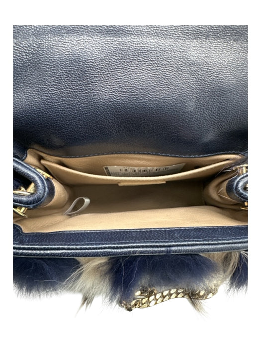 Jimmy Choo Navy blue & Cream Python Fox Fur feathers Chain Strap Crossbody Bag Navy blue & Cream / Small