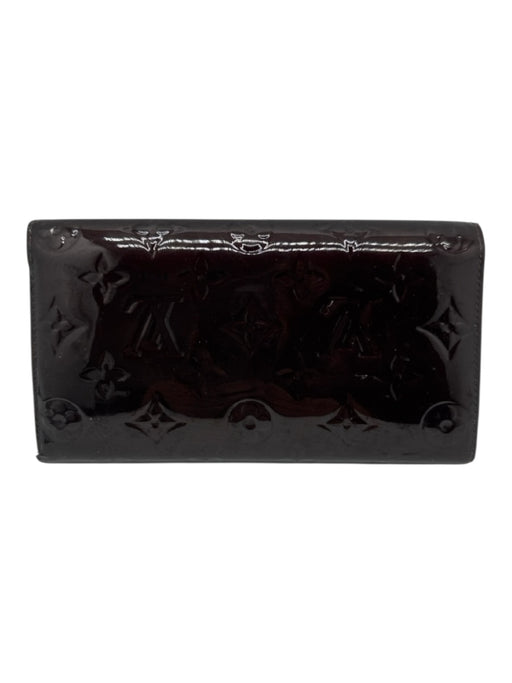 Louis Vuitton Brown Patent Leather Embossed Monogram Zip Pocket Wallets Brown