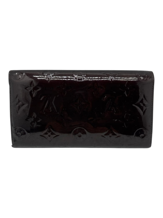 Louis Vuitton Brown Patent Leather Embossed Monogram Zip Pocket Wallets Brown