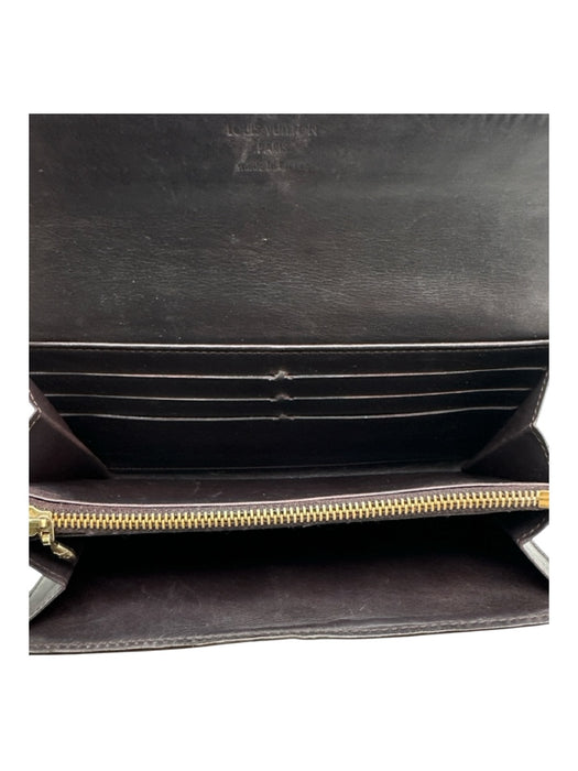 Louis Vuitton Brown Patent Leather Embossed Monogram Zip Pocket Wallets Brown