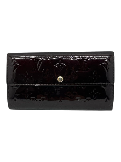 Louis Vuitton Brown Patent Leather Embossed Monogram Zip Pocket Wallets Brown