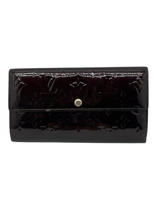 Louis Vuitton Brown Patent Leather Embossed Monogram Zip Pocket Wallets Brown