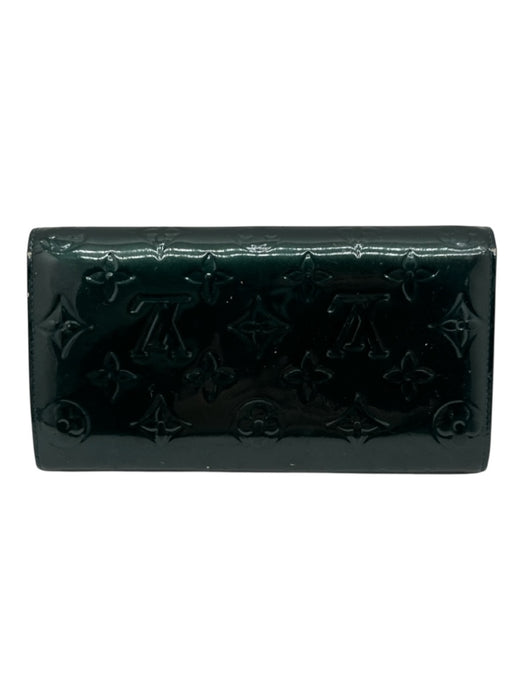 Louis Vuitton Dark Green Patent Leather Embossed Monogram Zip Pocket Wallets Dark Green