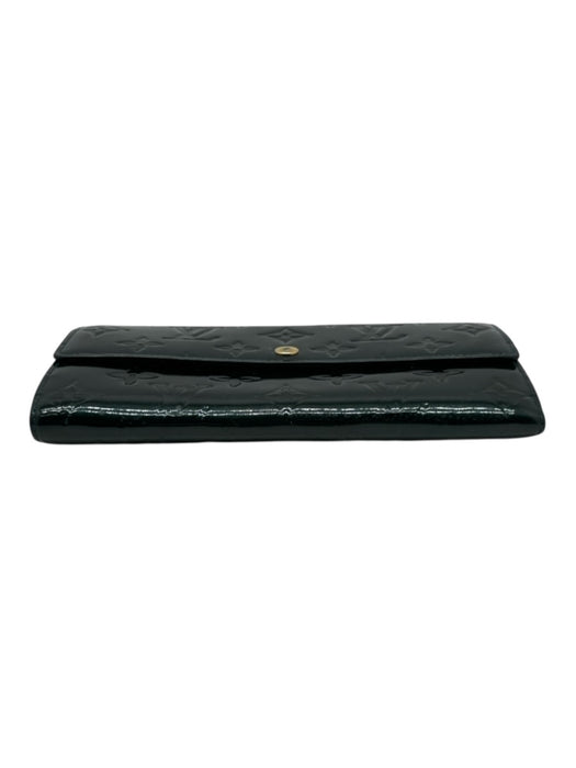 Louis Vuitton Dark Green Patent Leather Embossed Monogram Zip Pocket Wallets Dark Green