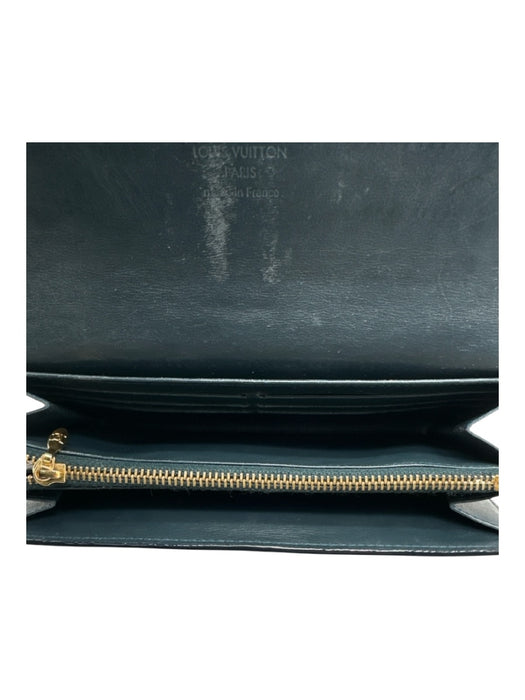 Louis Vuitton Dark Green Patent Leather Embossed Monogram Zip Pocket Wallets Dark Green