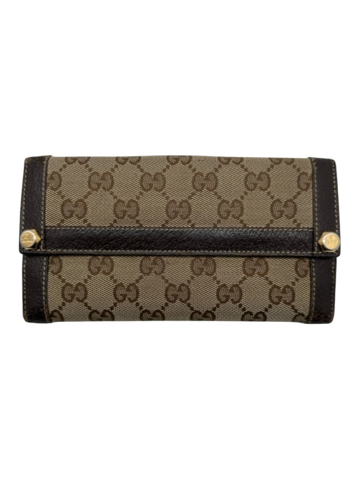 Gucci Brown & Tan Canvas Leather trim Guccissima Multi pocket Bifold Wallets Brown & Tan