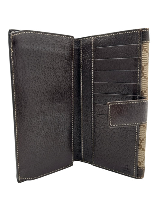 Gucci Brown & Tan Canvas Leather trim Guccissima Multi pocket Bifold Wallets Brown & Tan