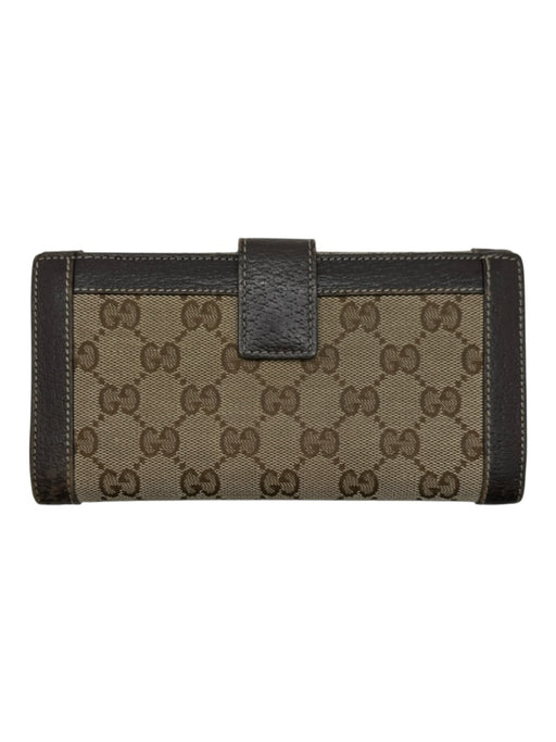 Gucci Brown & Tan Canvas Leather trim Guccissima Multi pocket Bifold Wallets Brown & Tan