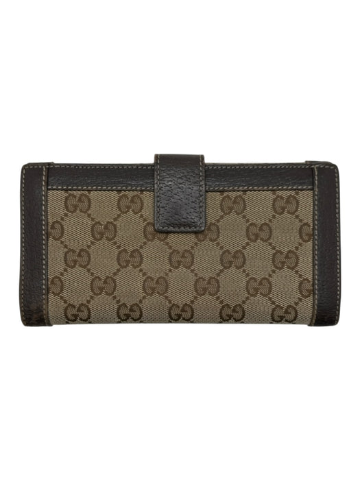 Gucci Brown & Tan Canvas Leather trim Guccissima Multi pocket Bifold Wallets Brown & Tan