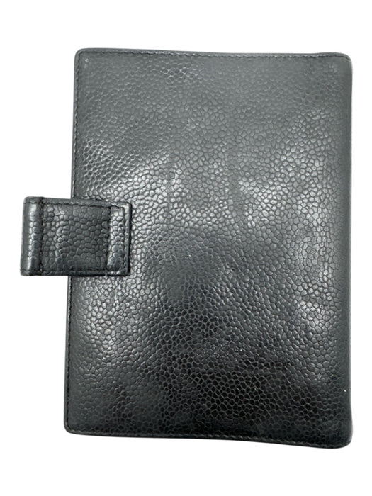 Chanel Black Caviar Leather Snap Closure binder rings Agenda Wallets Black