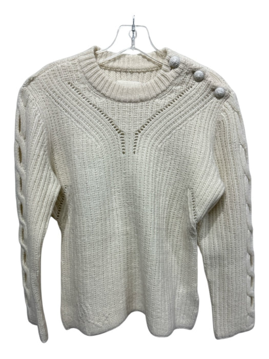 Zadig & Voltaire Size L Cream Merino Wool Ribbed Knit Braided Design Sweater Cream / L