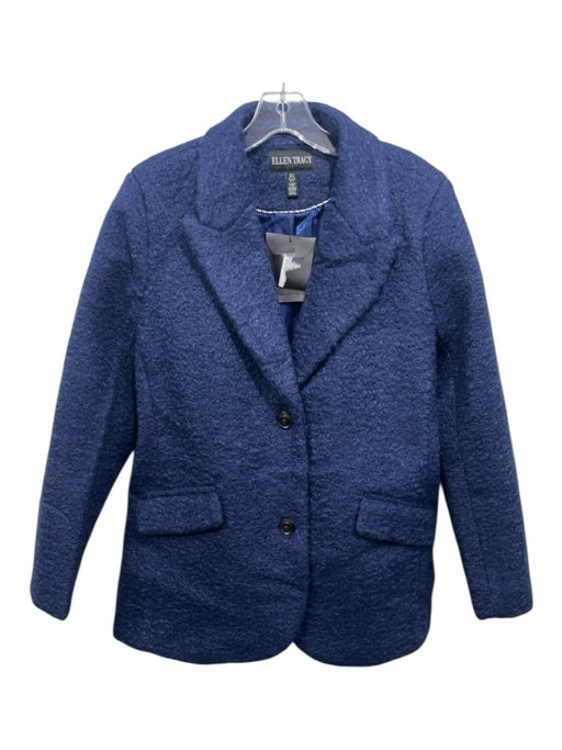 Ellen Tracy Size L Navy Blue Polyester Two Button Pockets Long Sleeve Jacket Navy Blue / L