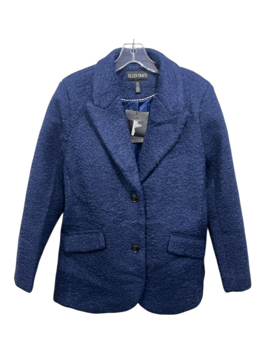 Ellen Tracy Size L Navy Blue Polyester Two Button Pockets Long Sleeve Jacket Navy Blue / L