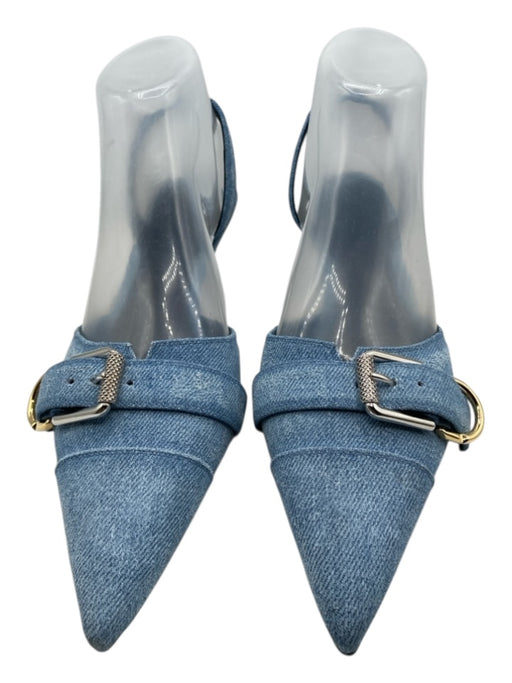 Givenchy Shoe Size 40 Medium Wash Denim Silver & Gold Hardware Buckle Slingbacks Medium Wash / 40