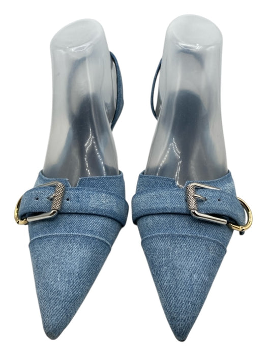 Givenchy Shoe Size 40 Medium Wash Denim Silver & Gold Hardware Buckle Slingbacks Medium Wash / 40