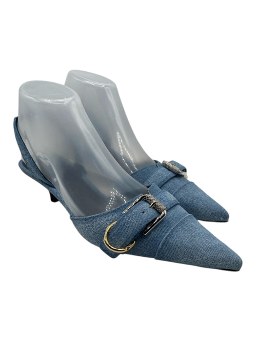 Givenchy Shoe Size 40 Medium Wash Denim Silver & Gold Hardware Buckle Slingbacks Medium Wash / 40