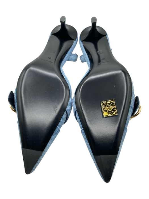 Givenchy Shoe Size 40 Medium Wash Denim Silver & Gold Hardware Buckle Slingbacks Medium Wash / 40