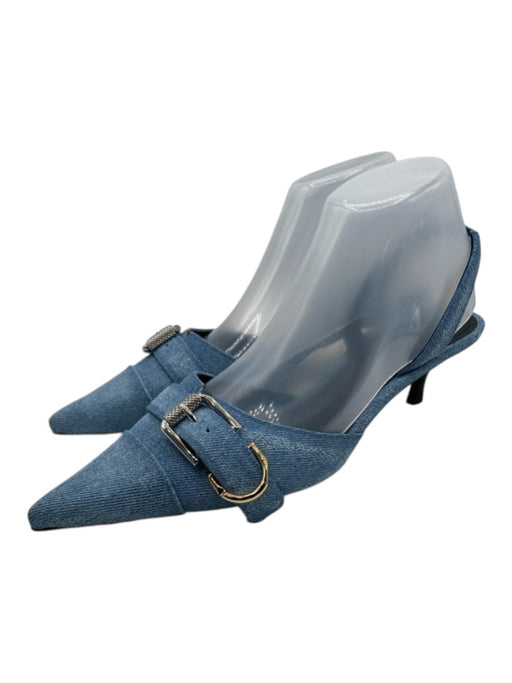 Givenchy Shoe Size 40 Medium Wash Denim Silver & Gold Hardware Buckle Slingbacks Medium Wash / 40