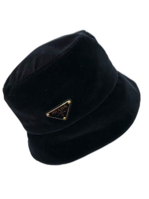 Prada Black Velour GHW Bucket Hat Hat Black / M