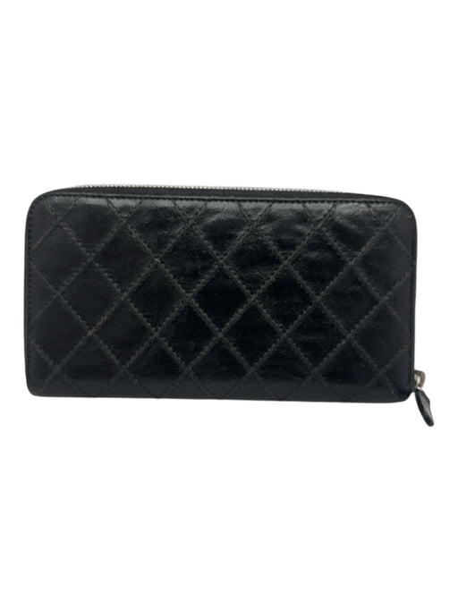 Chanel Black Leather Quilted Zip Around SHW Wallets Black