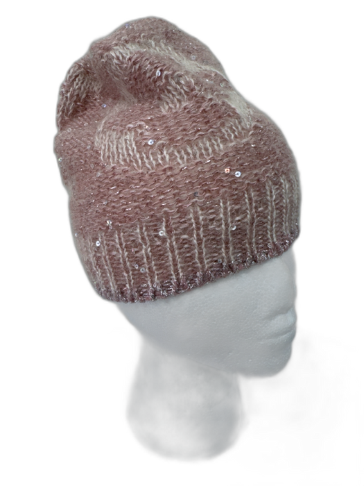 Louis Vuitton Mauve Pink Mohair Ribbed Monogram Sequined Beanie Hat Mauve Pink