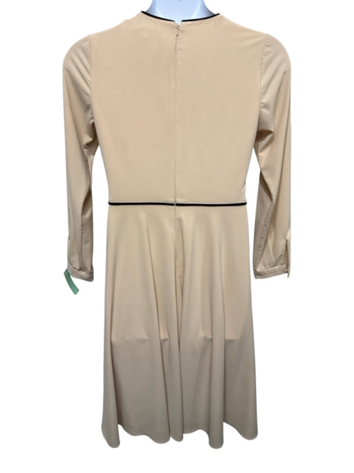 Mikael Aghal Size 10 Beige & Black Polyester & Spandex Long Sleeve Piping Dress Beige & Black / 10