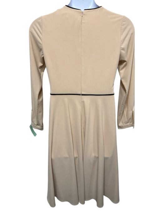 Mikael Aghal Size 10 Beige & Black Polyester & Spandex Long Sleeve Piping Dress Beige & Black / 10