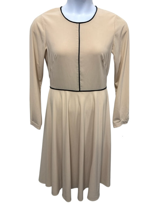 Mikael Aghal Size 10 Beige & Black Polyester & Spandex Long Sleeve Piping Dress Beige & Black / 10