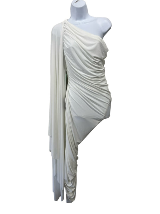 Norma Kamali Size M/38 White Polyester & Spandex One Shoulder Ruched Midi Dress White / M/38