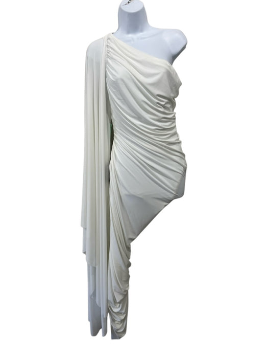 Norma Kamali Size M/38 White Polyester & Spandex One Shoulder Ruched Midi Dress White / M/38