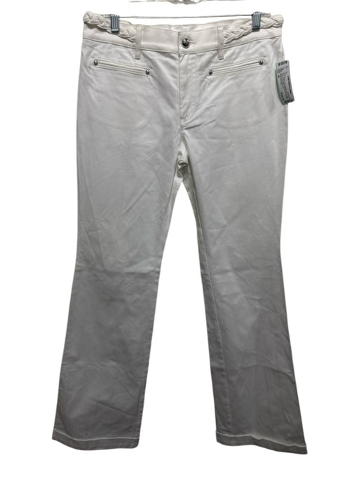 Roberto Cavalli Size 46 White Cotton Denim Zip Fly High Rise Braid Detail Jeans White / 46