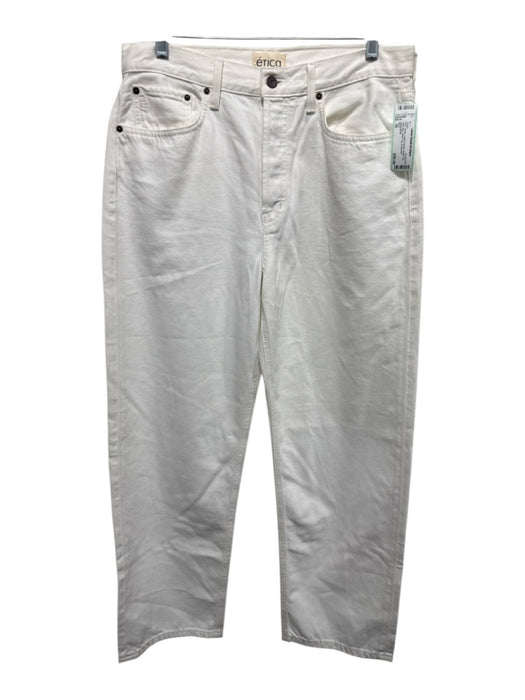 Etica Size 30 White Cotton Denim Button Fly High Rise Wide Leg Jeans White / 30
