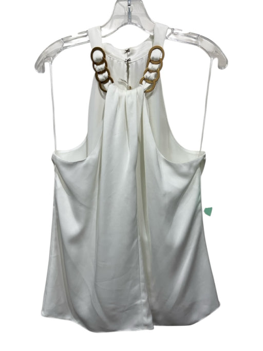 Ramy Brook Size L White & Gold Polyester Satin Sleeveless Metal detail Top White & Gold / L