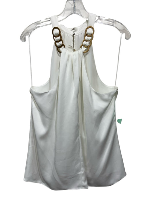 Ramy Brook Size L White & Gold Polyester Satin Sleeveless Metal detail Top White & Gold / L
