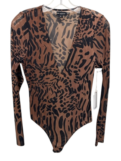 Good American Size M Brown & Black Nylon & Elastane Mesh Long Sleeve Bodysuit Brown & Black / M