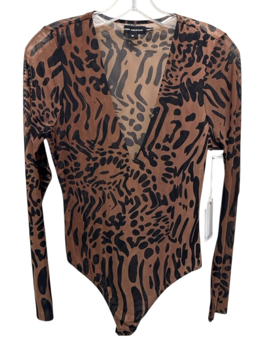 Good American Size M Brown & Black Nylon & Elastane Mesh Long Sleeve Bodysuit Brown & Black / M