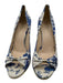 Gucci Shoe Size 9.5 Cream, Blue, Beige Textile Peep Toe Floral Print Wedges Cream, Blue, Beige / 9.5