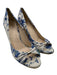 Gucci Shoe Size 9.5 Cream, Blue, Beige Textile Peep Toe Floral Print Wedges Cream, Blue, Beige / 9.5