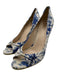 Gucci Shoe Size 9.5 Cream, Blue, Beige Textile Peep Toe Floral Print Wedges Cream, Blue, Beige / 9.5