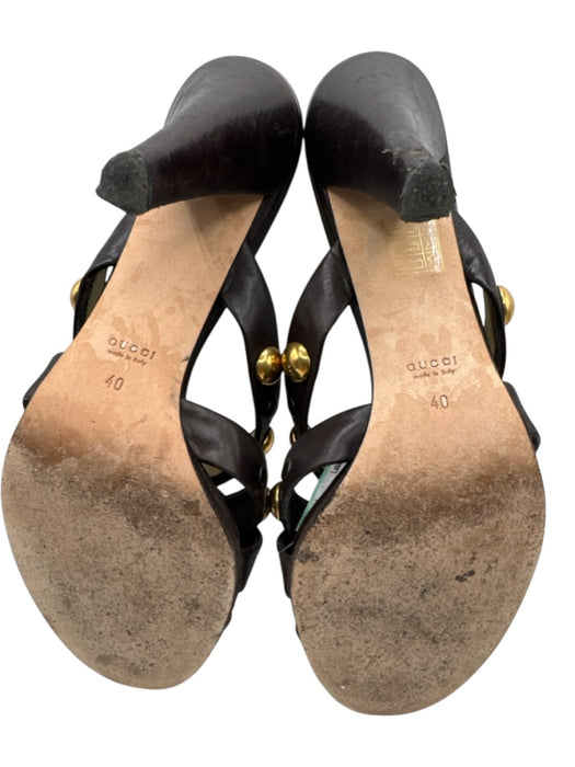 Gucci Shoe Size 40 Dark Brown & Bronze Leather Peep Toe Studs High Heel Sandals Dark Brown & Bronze / 40