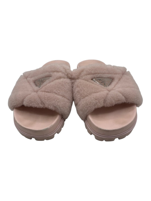 Prada Shoe Size 41 Light Pink Faux Shearling Mule Slide Logo Sandals Light Pink / 41