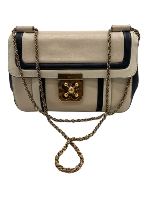 Chloe Cream, Black, Gold Leather Turnlock Gold Chain Shoulder Bag Cream, Black, Gold / S