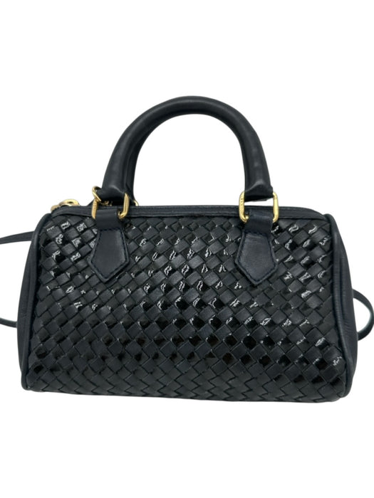 Fendi Navy Blue Leather & Patent Leather Basket Weave Zip Top Crossbody Bag Navy Blue / Mini