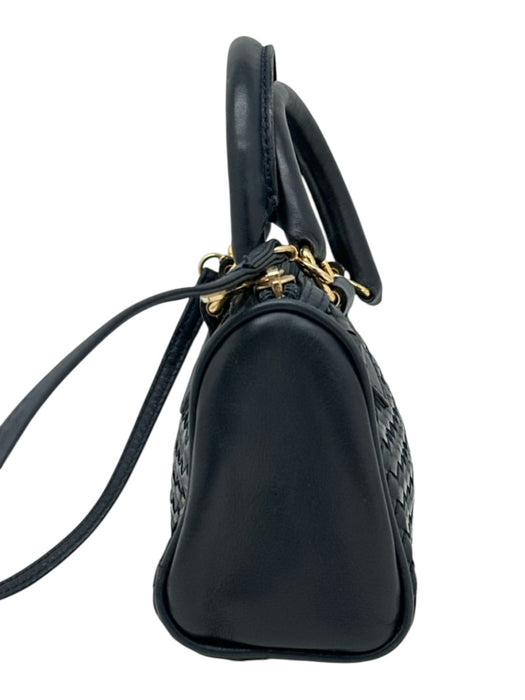 Fendi Navy Blue Leather & Patent Leather Basket Weave Zip Top Crossbody Bag Navy Blue / Mini