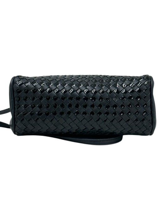 Fendi Navy Blue Leather & Patent Leather Basket Weave Zip Top Crossbody Bag Navy Blue / Mini