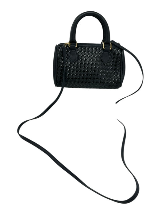 Fendi Navy Blue Leather & Patent Leather Basket Weave Zip Top Crossbody Bag Navy Blue / Mini