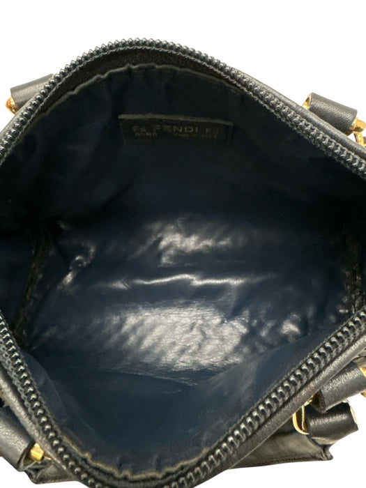 Fendi Navy Blue Leather & Patent Leather Basket Weave Zip Top Crossbody Bag Navy Blue / Mini