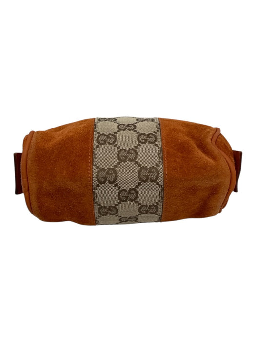 Gucci Orange & Beige Suede & Canvas Zip Top Fabric Block Pouch Bag Orange & Beige / Mini