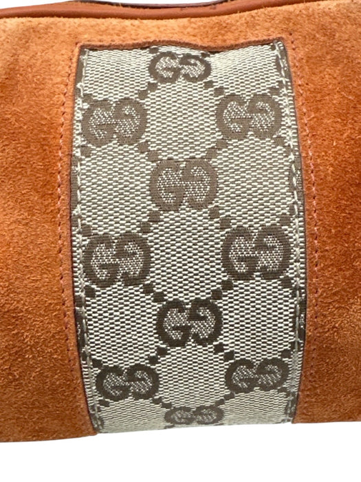 Gucci Orange & Beige Suede & Canvas Zip Top Fabric Block Pouch Bag Orange & Beige / Mini